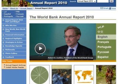the Annual Report 20210 homepage in 7 languages